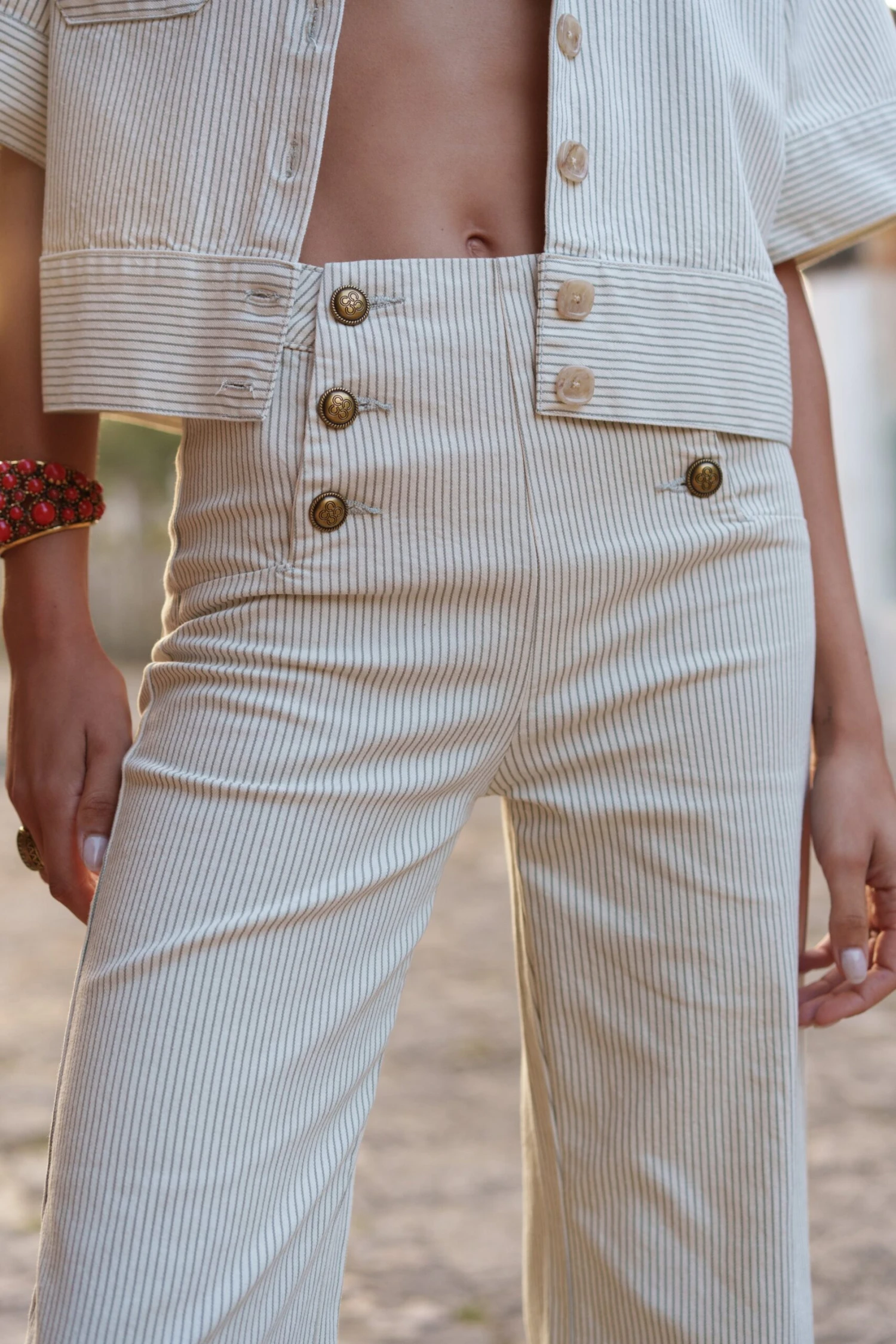 Jean Victorine - Denim Rayé Vert 4 Jean Victorine - Denim Rayé Vert – Image 2