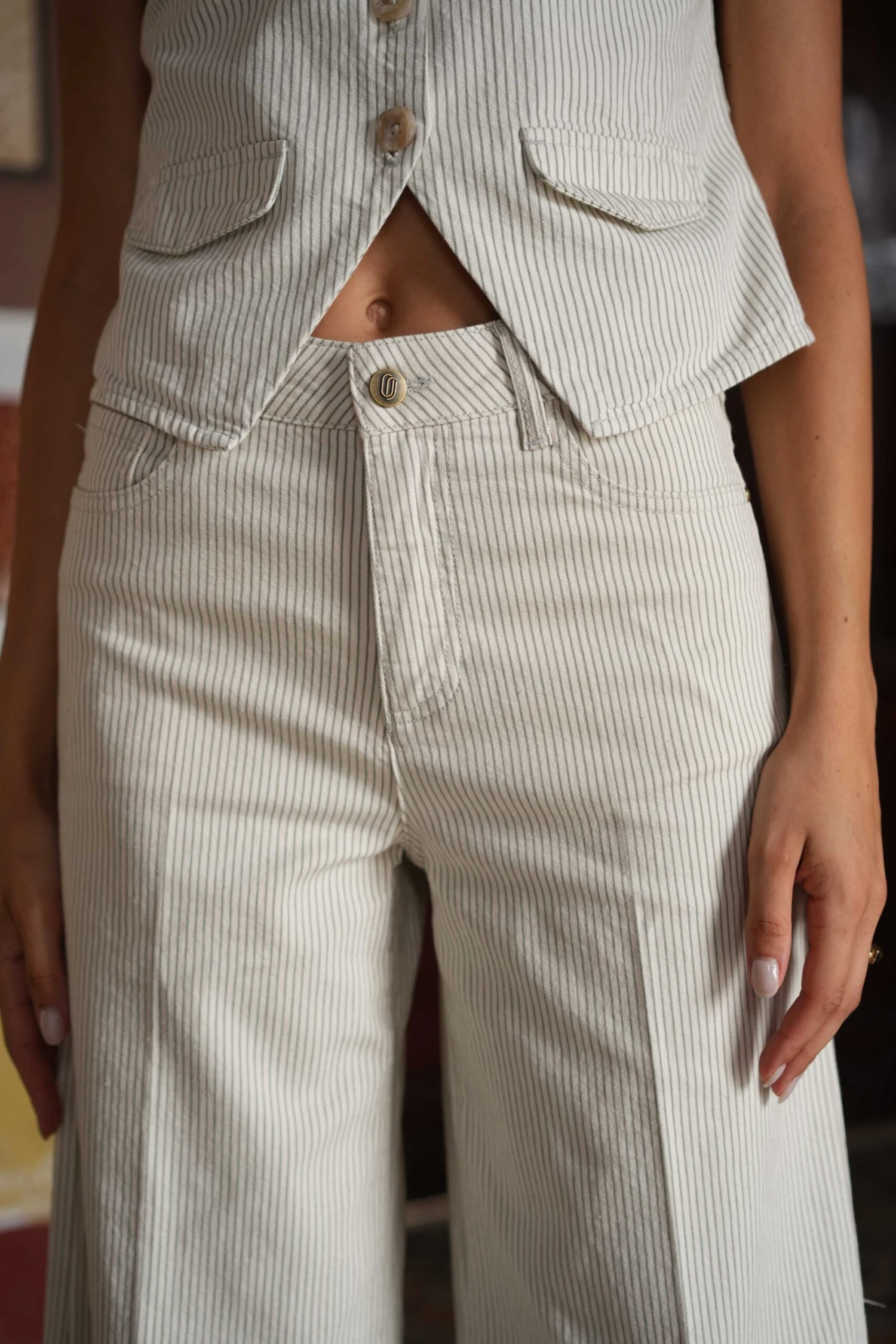 Jean Peter - Denim Rayé Vert 4 Jean Peter - Denim Rayé Vert – Image 2